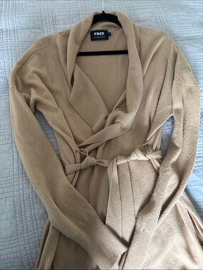 Fred Segal 100% cashmere belted Tan Open-Front Cardigan